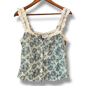 Frnch Blue Ophelie Floral Women's Sleeveless Top Size Large